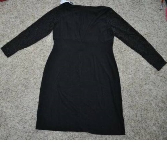 Womens Formal Dress Chaps Black 24W Sheath Long Lace Sleeve Party Back Zip Plus - Picture 6 of 7